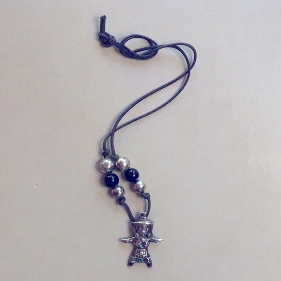 Jewelry - Mexican Silver and Onyx Bead Necklace with Silver Figurine